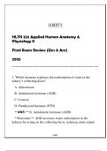 HLTH 222 &lpar;Applied Human A&P II&rpar; Final Exam Review 2025 &lpar;With Solns