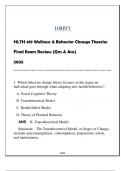 HLTH 419 &lpar;Wellness & Behavior Cange Theories&rpar; Final Exam Review 2025 &lpar;With Solns