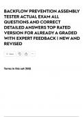 BACKFLOW PREVENTION ASSEMBLY TESTER ACTUAL EXAM ALL QUESTIONS AND CORRECT DETAILED ANSWERS TOP RATED VERSION FOR ALREADY A GRADED WITH EXPERT FEEDBACK &vert; NEW AND REVISED