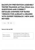 BACKFLOW PREVENTION ASSEMBLY TESTER TRAINING ACTUAL EXAM ALL QUESTIONS AND CORRECT DETAILED ANSWERS TOP RATED VERSION FOR ALREADY A GRADED WITH EXPERT FEEDBACK &vert; NEW AND REVISED