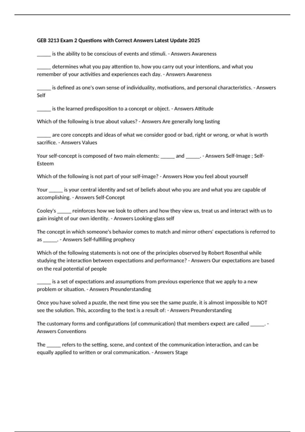 GEB 3213 Exam 2 Questions with Correct Answers Latest Update 2025 - GEB ...