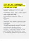 NURS 1100 Test Three Exam All Questions Correct Detailed Answers &lpar;A Grade&rpar; 2025 Update