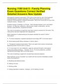Nursing 1100 Unit 5 - Family Planning Exam Questions Correct Verified Detailed Answers New Update