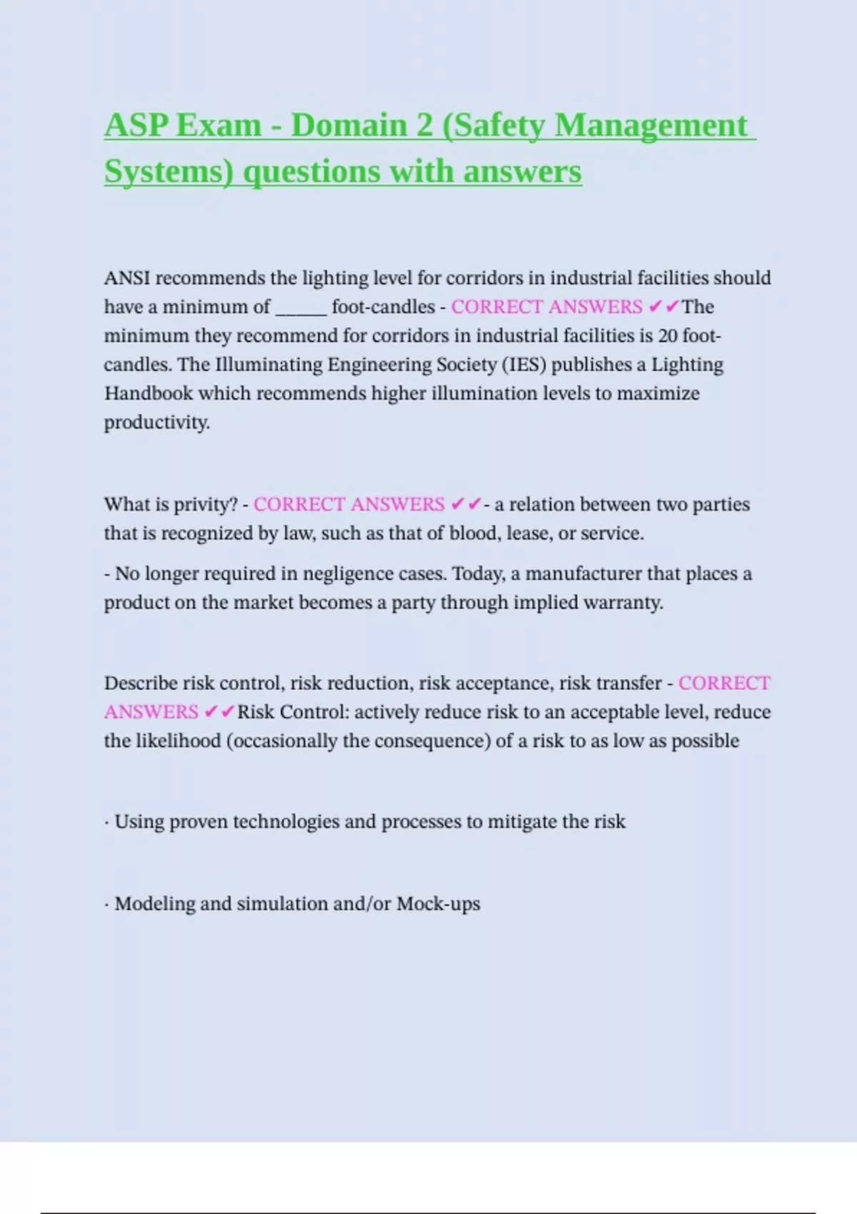 ASP Exam - Domain 2 (Safety Management Systems) questions with answers ...