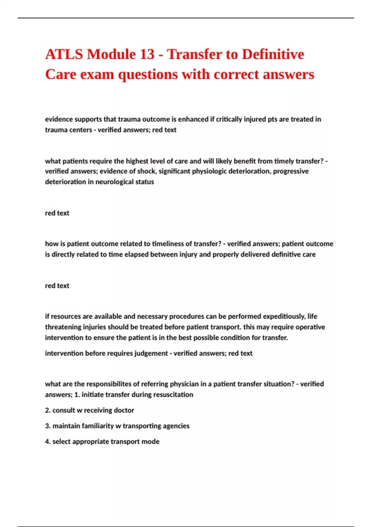 ATLS Module 13 - Transfer to Definitive Care exam questions with ...