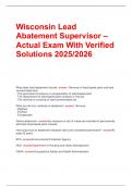 Wisconsin Lead Abatement Supervisor &ndash;Actual Exam With Verified Solutions 2025&sol;2026