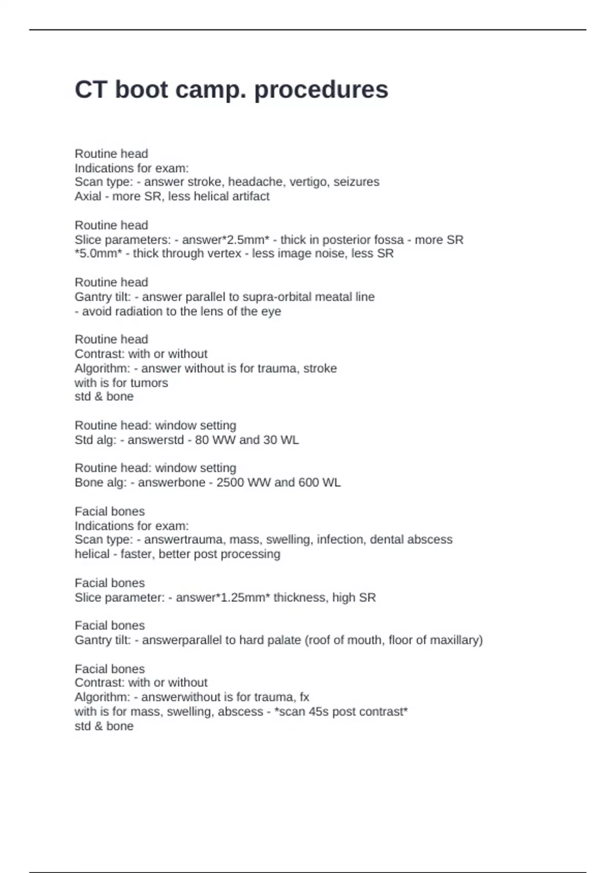 CT boot camp. procedures Questions and Answers 100% Correct - CT ...