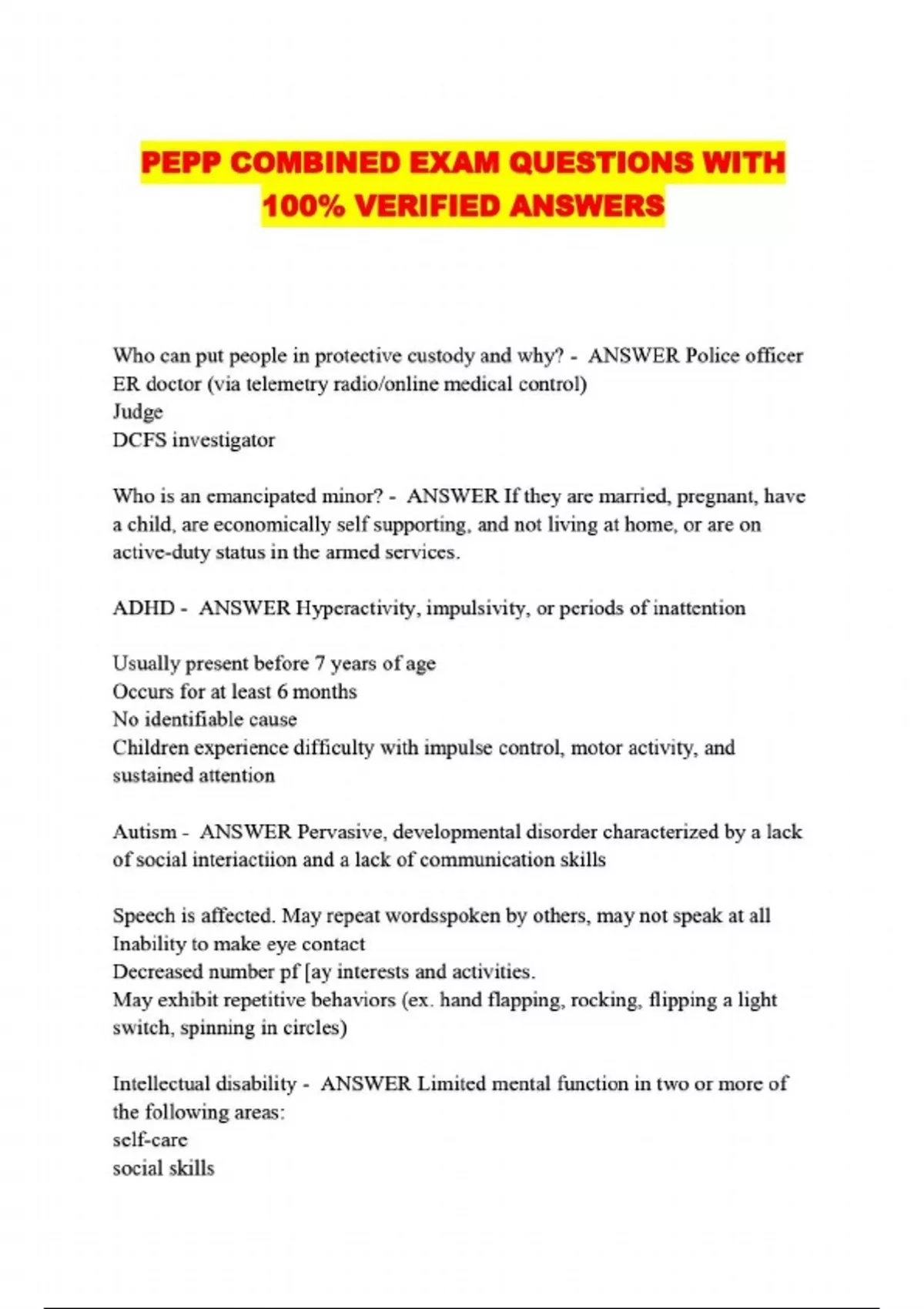 Pepp Course Pdf PEPP COMBINED EXAM QUESTIONS WITH 100% VERIFIED ANSWERS - PEPP - Stuvia US