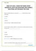 NACE CIP LEVEL 1 EXAM TEST BANK LATEST VERSION ALL WITH 550 QUESTIONS AND CORRECT SOLUTIONS JUST RELEASED THIS YEAR 
