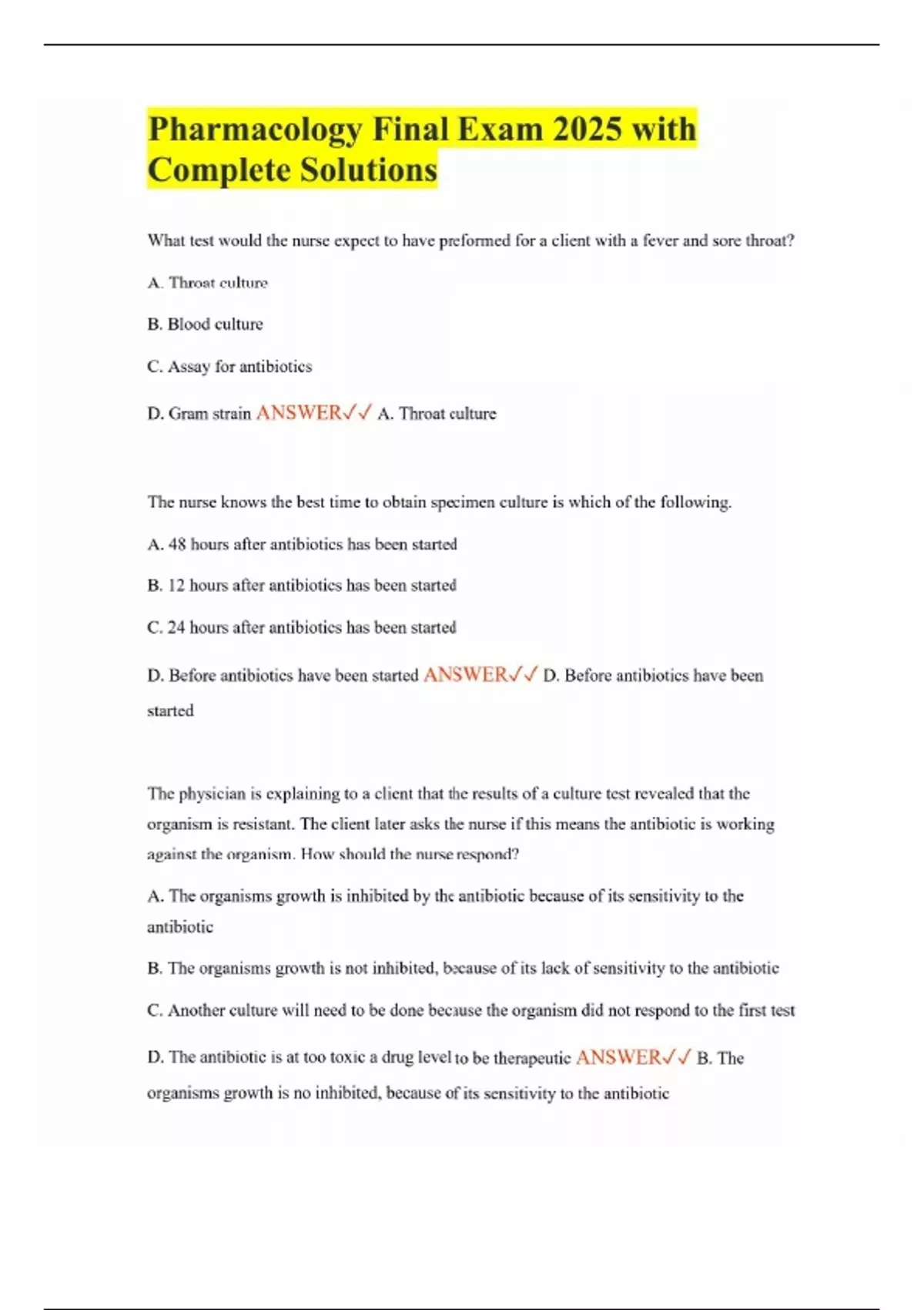 Pharmacology Final Exam 2025 with Complete Solutions - Pharmacology ...