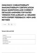 ONS&sol;ONCC CHEMOTHERAPY IMMUNOTHERAPY CERTIFICATION EXAM QUESTIONS AND CORRECT DETAILED ANSWERS TOP RATED VERSION FOR ALREADY A&plus; GRADED WITH EXPERT FEEDBACK &vert; NEW AND REVISED