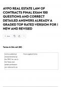AYPO REAL ESTATE LAW OF CONTRACTS FINAL EXAM 100 QUESTIONS AND CORRECT DETAILED ANSWERS ALREADY A GRADED TOP RATED VERSION FOR &vert; NEW AND REVISED