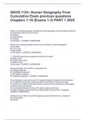 GEOS 1123: Human Geography Final  Cumulative Exam previous questions  Chapters 1-10 (Exams 1-3) PART 1 2025 Which of the following people invented the word Geography and calculated the Earth's  circumference within 0.5% accuracy? A) Ptolemy B) Erat