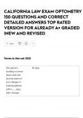 CALIFORNIA LAW EXAM OPTOMETRY 150 QUESTIONS AND CORRECT DETAILED ANSWERS TOP RATED VERSION FOR ALREADY A&plus; GRADED &vert;NEW AND REVISED