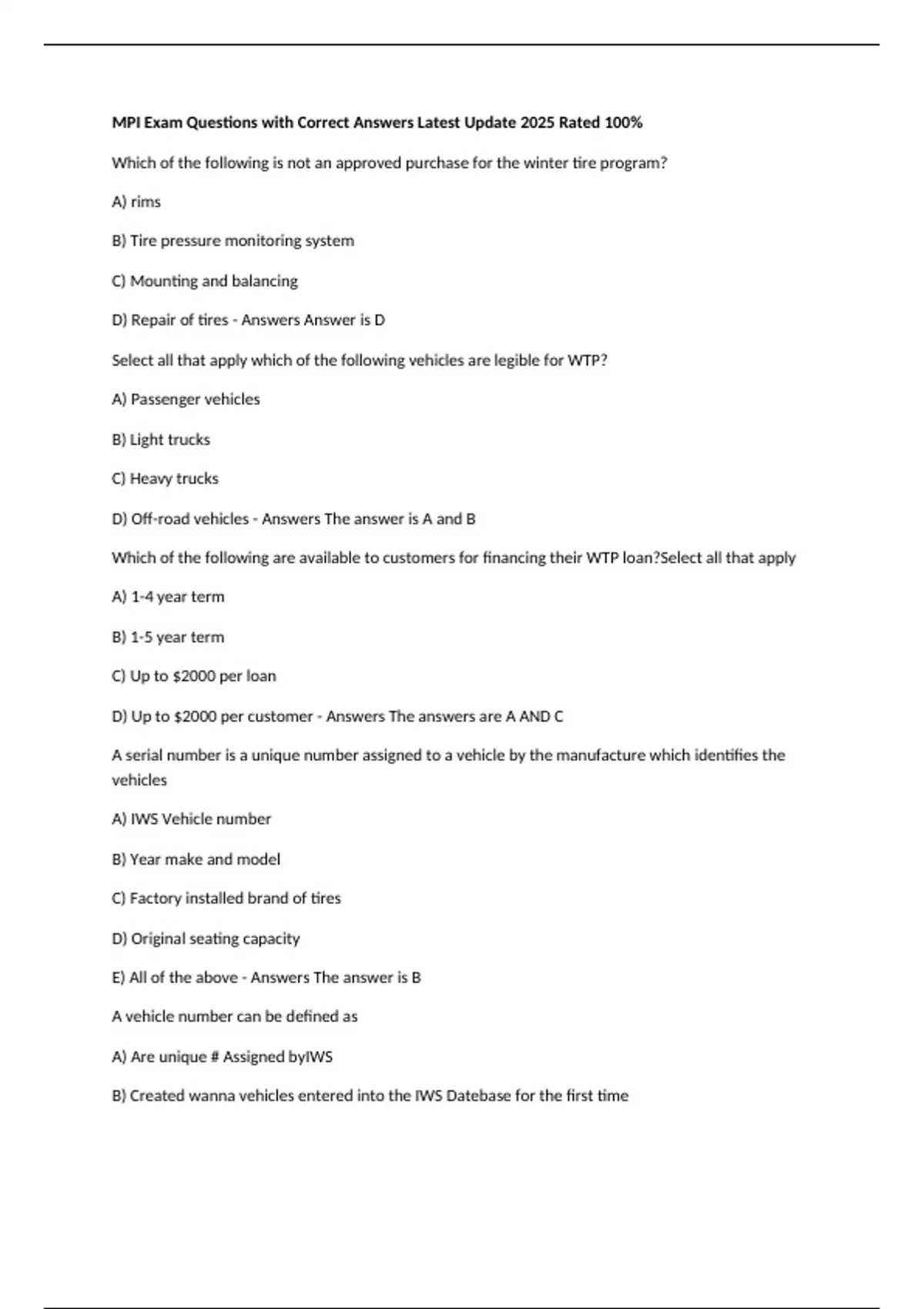 MPI Exam Questions with Correct Answers Latest Update 2025 Rated 100% ...