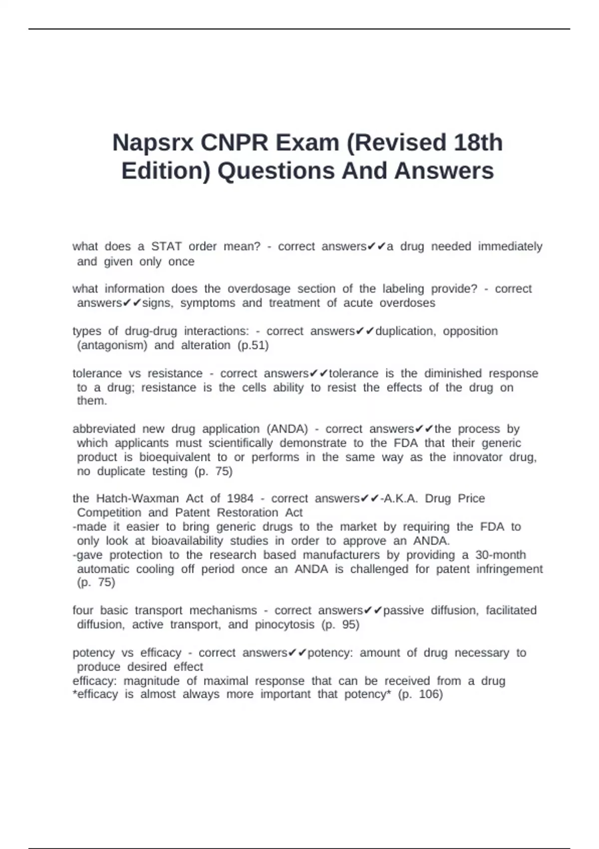 Napsrx Napsrx CNPR Exam (Revised 18th Edition) Questions And Answers - Napsrx ...