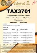 TAX3701 Assignment 2 &lpar;COMPLETE ANSWERS&rpar; Semester 1 2025 - DUE 17 April 2025