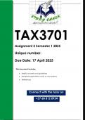 TAX3701 Assignment 2 &lpar;QUALITY ANSWERS&rpar; Semester 1 2025