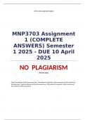 MNP3703 Assignment 1 &lpar;COMPLETE ANSWERS&rpar; Semester 1 2025 - DUE 10 April 2025  