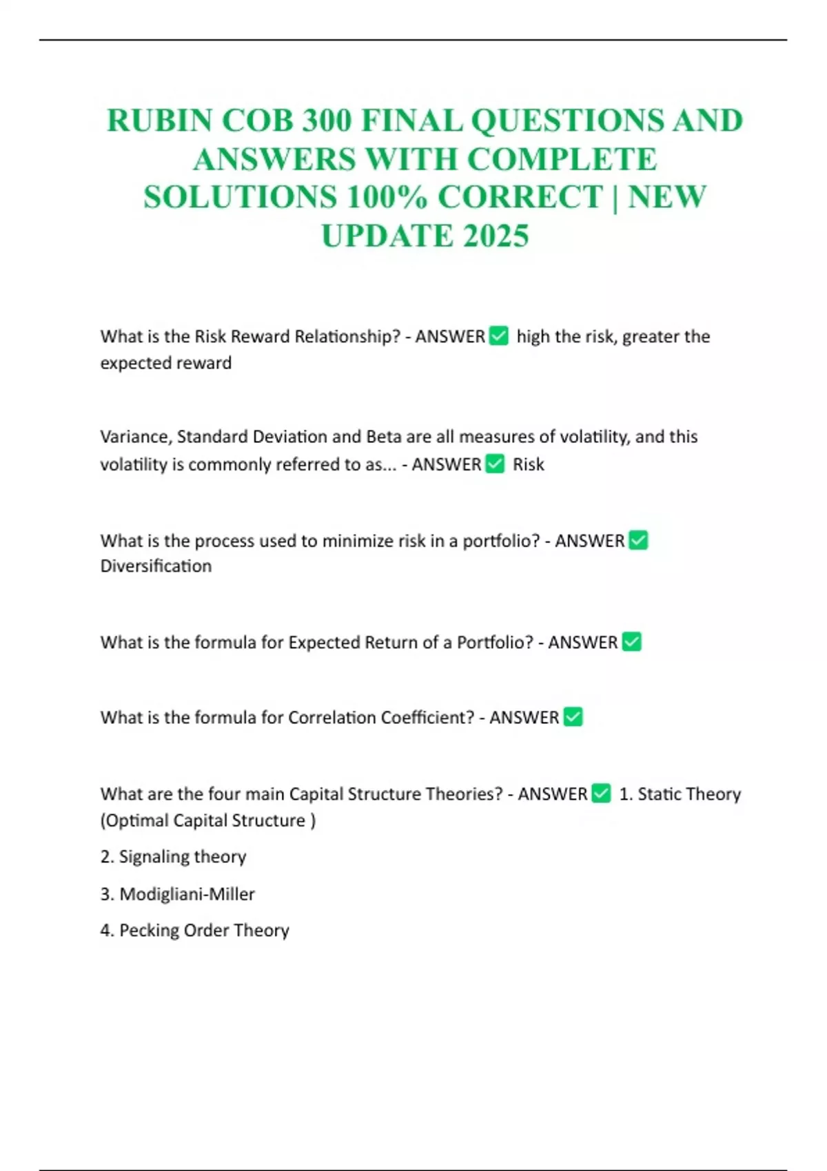 RUBIN COB 300 FINAL QUESTIONS AND ANSWERS WITH COMPLETE SOLUTIONS 100% ...
