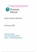 Pearson Edexcel GCE Psychology &lpar;9PS0&rpar; Paper 3 Psychological Skills Mark Scheme 2024