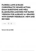 FLORIDA LAWS & RULES CHIROPRACTIC BOARD ACTUAL EXAM QUESTIONS AND WELL ELABORATED ANSWERS TOP RATED VERSION FOR ALREADY A&plus; GRADED WITH EXPERT FEEDBACK &vert; NEW AND REVISED