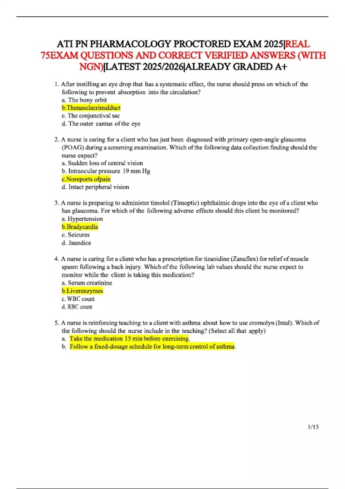 ATI PN PHARMACOLOGY PROCTORED EXAM 2025|REAL 75EXAM QUESTIONS AND ...