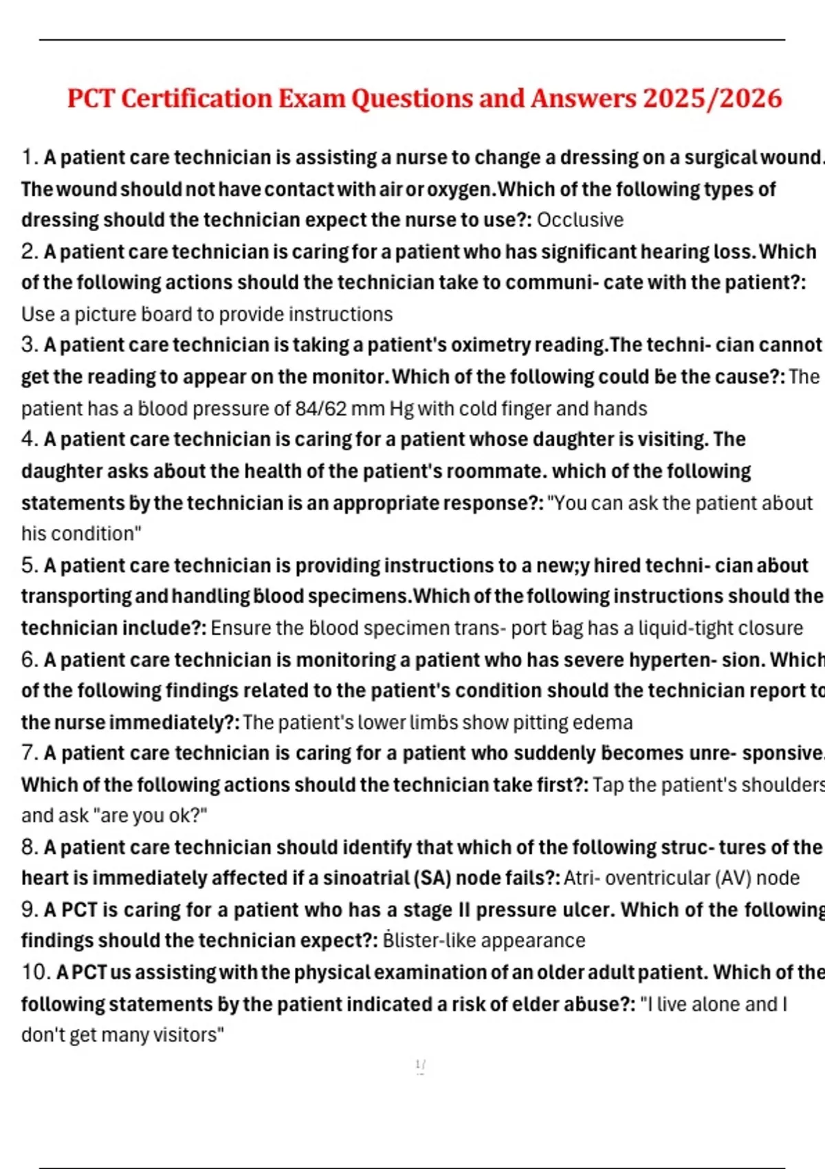 Pct Chapter 2 PCT Certification Exam Questions and Answers 2025/2026 - NHA PCT ...