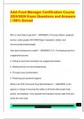 AAA Food Manager Certification Course  2025&sol;2026 Exam Questions and Answers  &vert; 100&percnt; Solved 