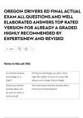 OREGON DRIVERS ED FINAL ACTUAL EXAM ALL QUESTIONS AND WELL ELABORATED ANSWERS TOP RATED VERSION FOR ALREADY A GRADED HIGHLY RECOMMENDED BY EXPERTS&vert;NEW AND REVISED