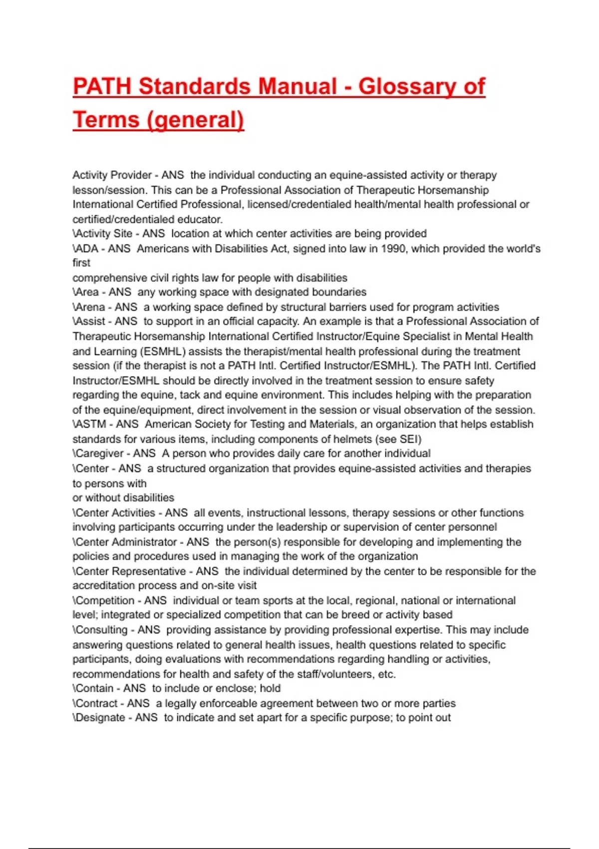 Path Vocab PATH Standards Manual - Glossary of Terms (general) Exam 2025/2026 ...