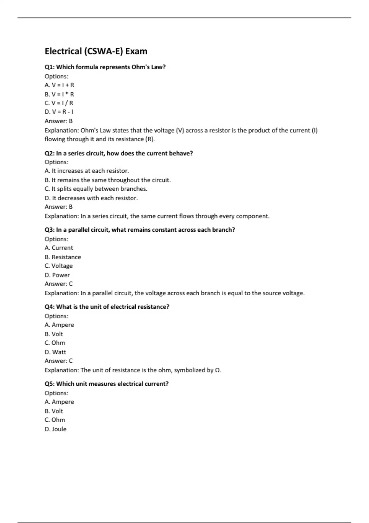Electrical (CSWA-E) Exam - Computers - Stuvia US