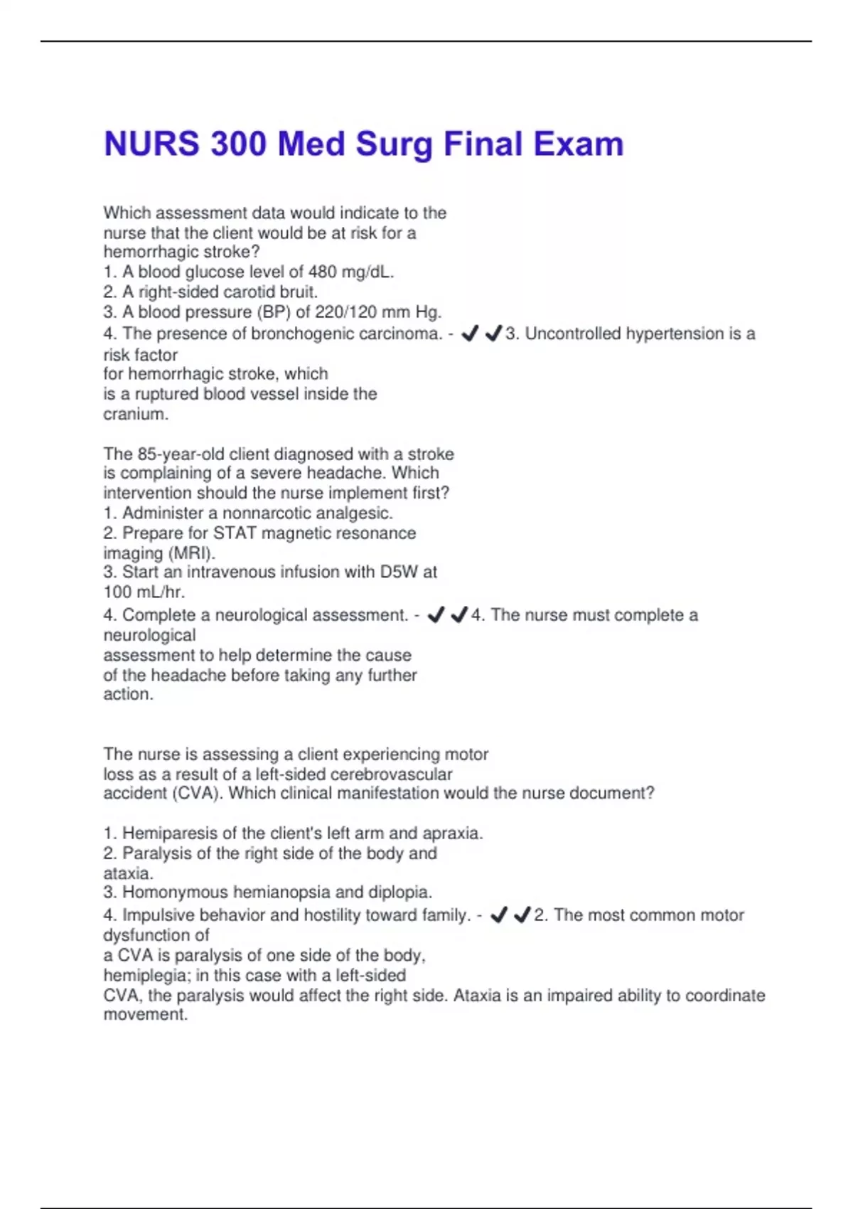 NURS 300 Med Surg Final Exam 2025 Questions with Correct Answers|New ...