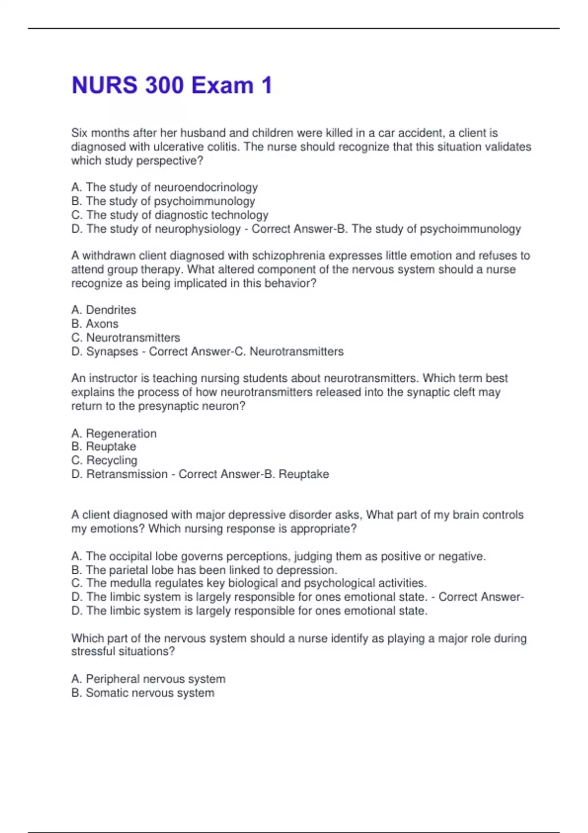 NURS 300 Exam 1 2025 Questions with Correct Answers|New Version with ...