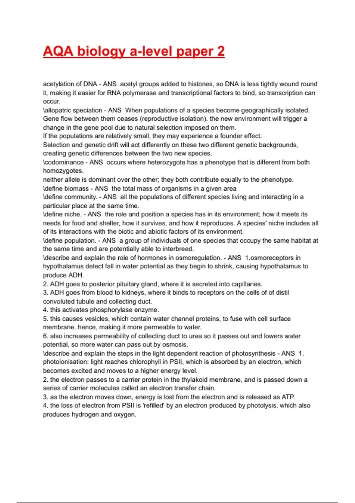 AQA biology a-level paper 2 Exam 2025/2026 Questions With Completed ...