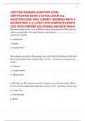 CERTIFIED NURSING ASSISTANT &lpar;CNA&rpar; CERTIFICATION EXAM &vert;&vert; ACTUAL EXAM ALL QUESTIONS AND 100&percnt; CORRECT ANSWERS WITH A GUARANTEED A&plus;&vert;&vert; LATEST AND COMPLETE UPDATE 2025 WITH VERIFIED SOLUTIONS&vert;&vert; ASSURED PASS&excl;&excl;&excl;