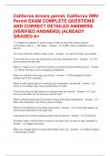 California drivers permit&comma; California DMV Permit EXAM COMPLETE QUESTIONS AND CORRECT DETAILED ANSWERS &lpar;VERIFIED ANSWERS&rpar; &vert;ALREADY GRADED A&plus;