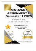 MNO2607 Assignment 2 &lpar;COMPLETE ANSWERS&rpar; Semester 1 2025 - DUE 4 17 April 2025