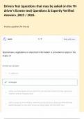 Drivers Test &lpar;questions that may be asked on the TN driver&rsquo;s license test&rpar; Questions & Expertly Verified Answers &comma;2025 &sol; 2026&period;