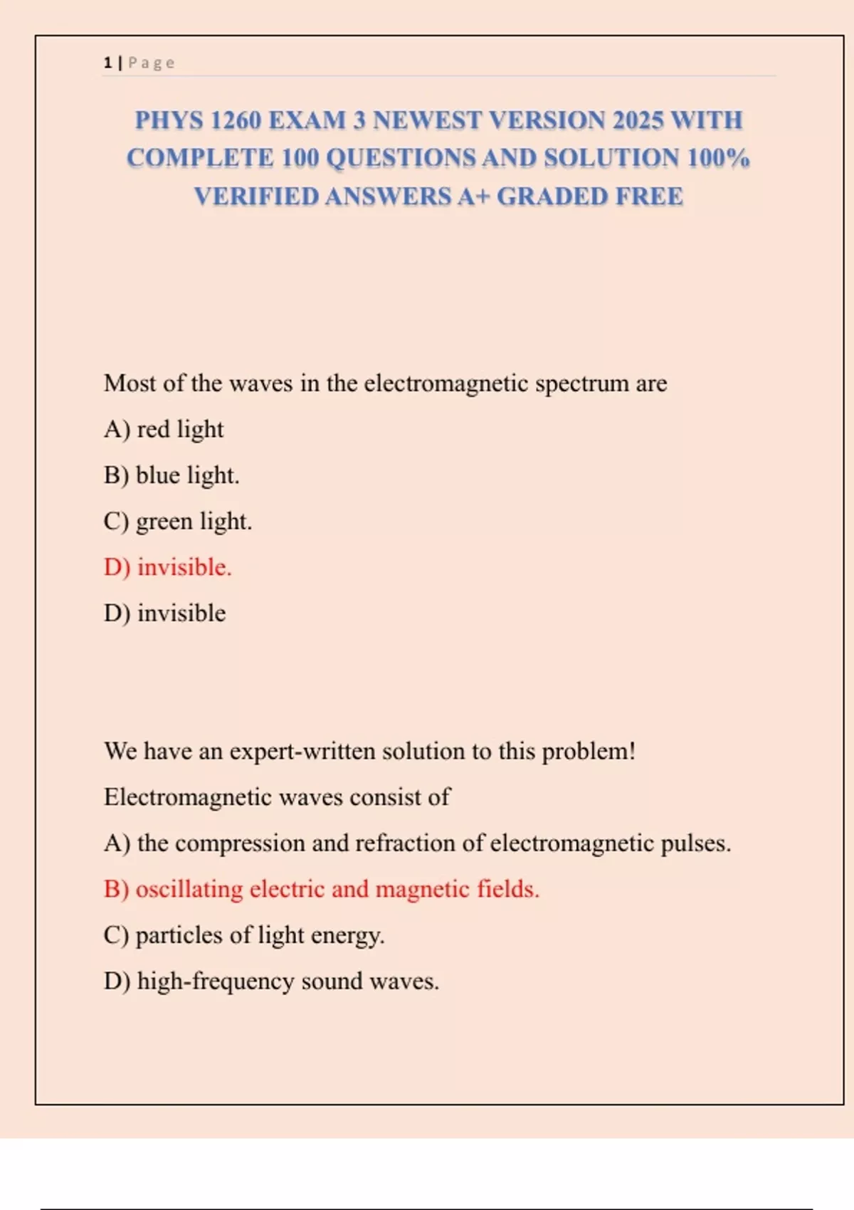 PHYS 1260 EXAM 3 NEWEST VERSION 2025 WITH COMPLETE 100 QUESTIONS AND ...