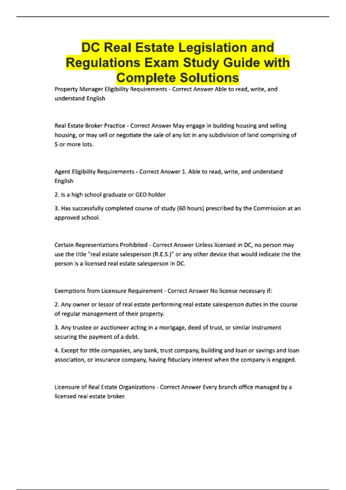 Dc Reg Rules.pdf DC Real Estate Legislation and Regulations Exam Study Guide with ...