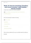 Week 10&colon; Exercise physiology Questions  and Correct Answers&sol; Latest Update &sol;  Already Graded