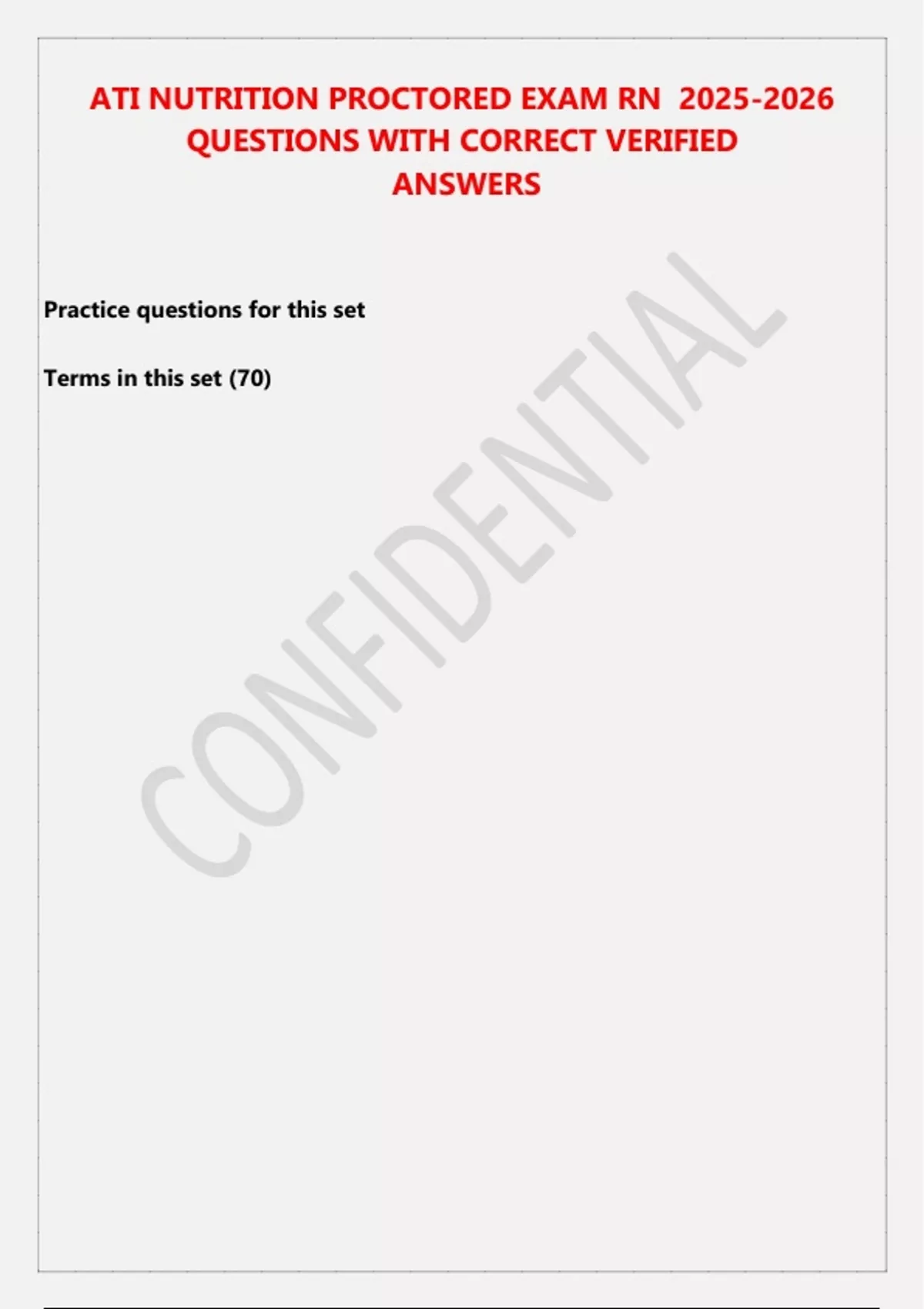 ATI NUTRITION PROCTORED EXAM RN QUESTIONS WITH CORRECT VERIFIED. - ATI ...