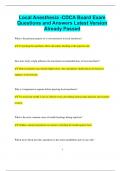 Local Anesthesia -CDCA Board Exam Questions and Answers Latest Version  Already Passed