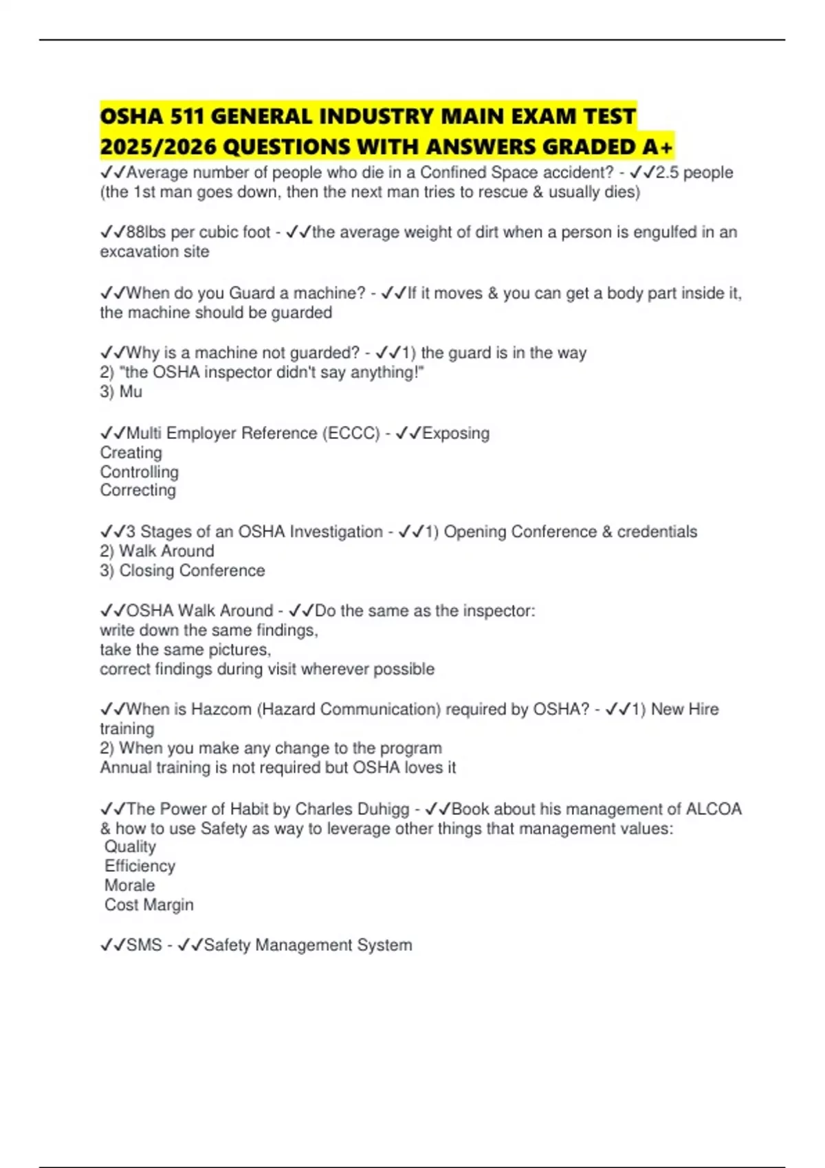 OSHA 511 GENERAL INDUSTRY MAIN EXAM TEST 2025/2026 QUESTIONS WITH ...