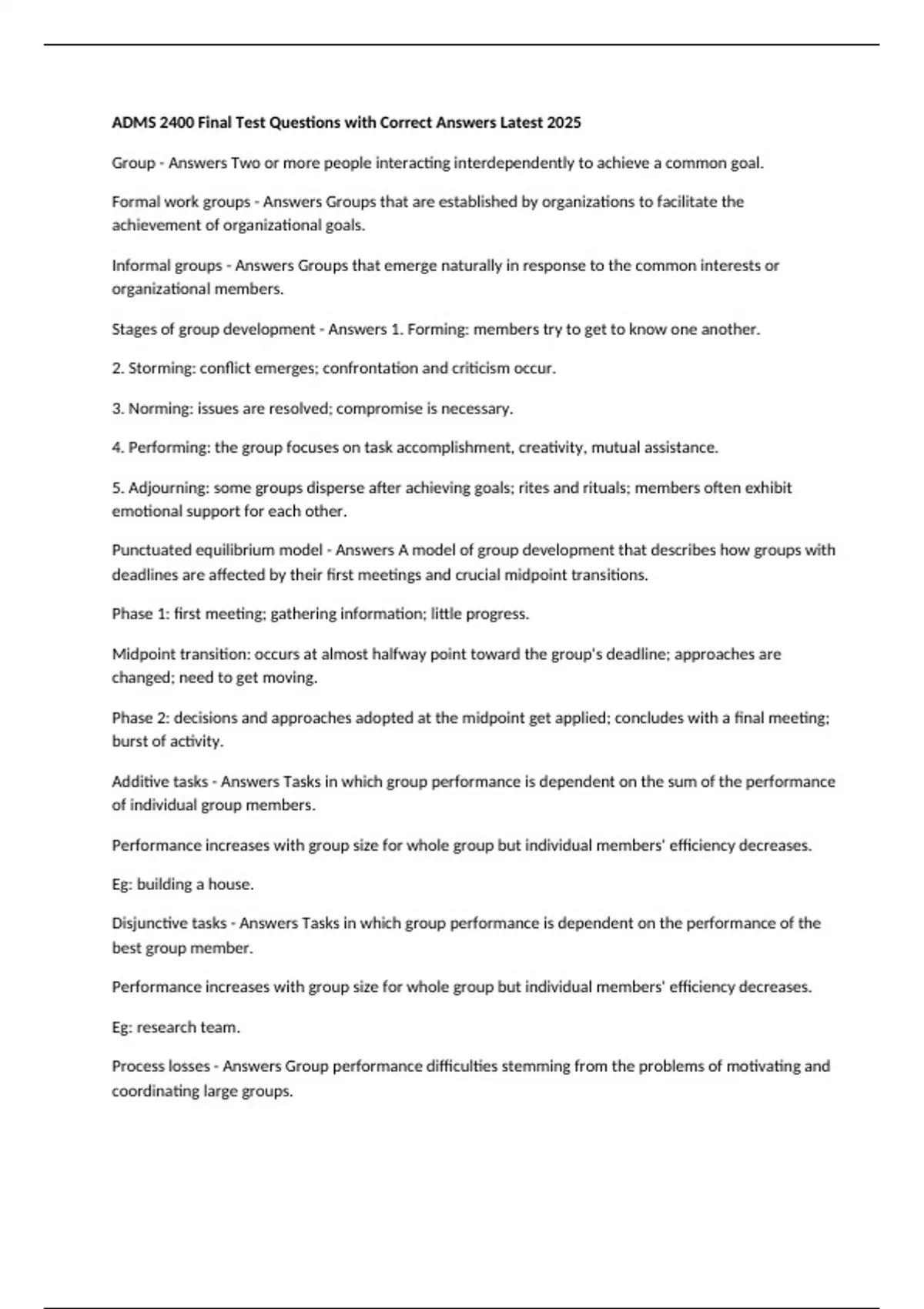 ADMS 2400 Final Test Questions with Correct Answers Latest 2025 - ADMS ...