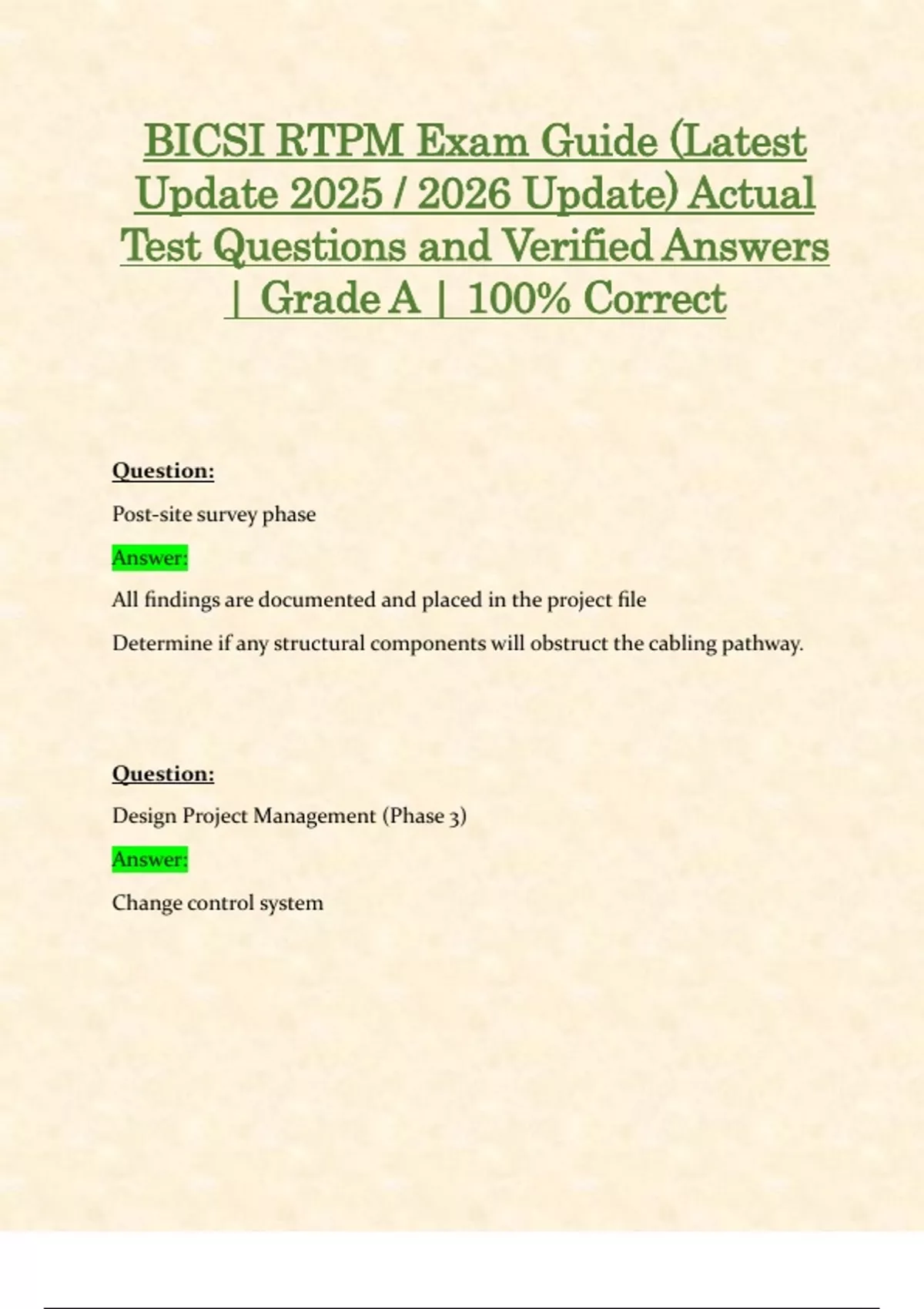 BICSI RTPM Exam Guide (Latest Update 2025 / 2026 Update) Actual Test ...