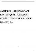 TAMU BIO 112 FINAL EXAM REVIEW QUESTIONS AND CORRECT ANSWERS 2025&sol;2026 GRADED A&plus; &period;