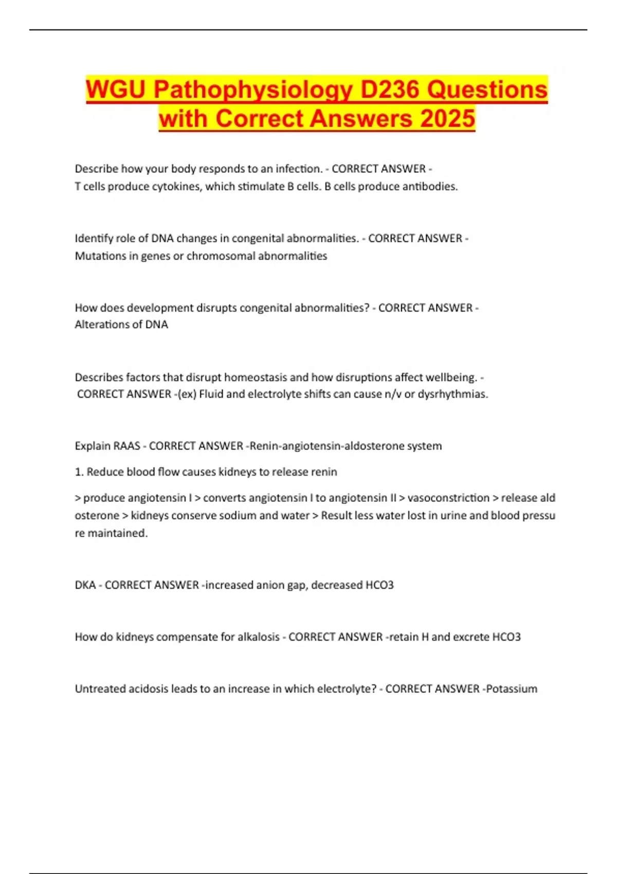 WGU Pathophysiology D236 Questions with Correct Answers 2025 - WGU ...