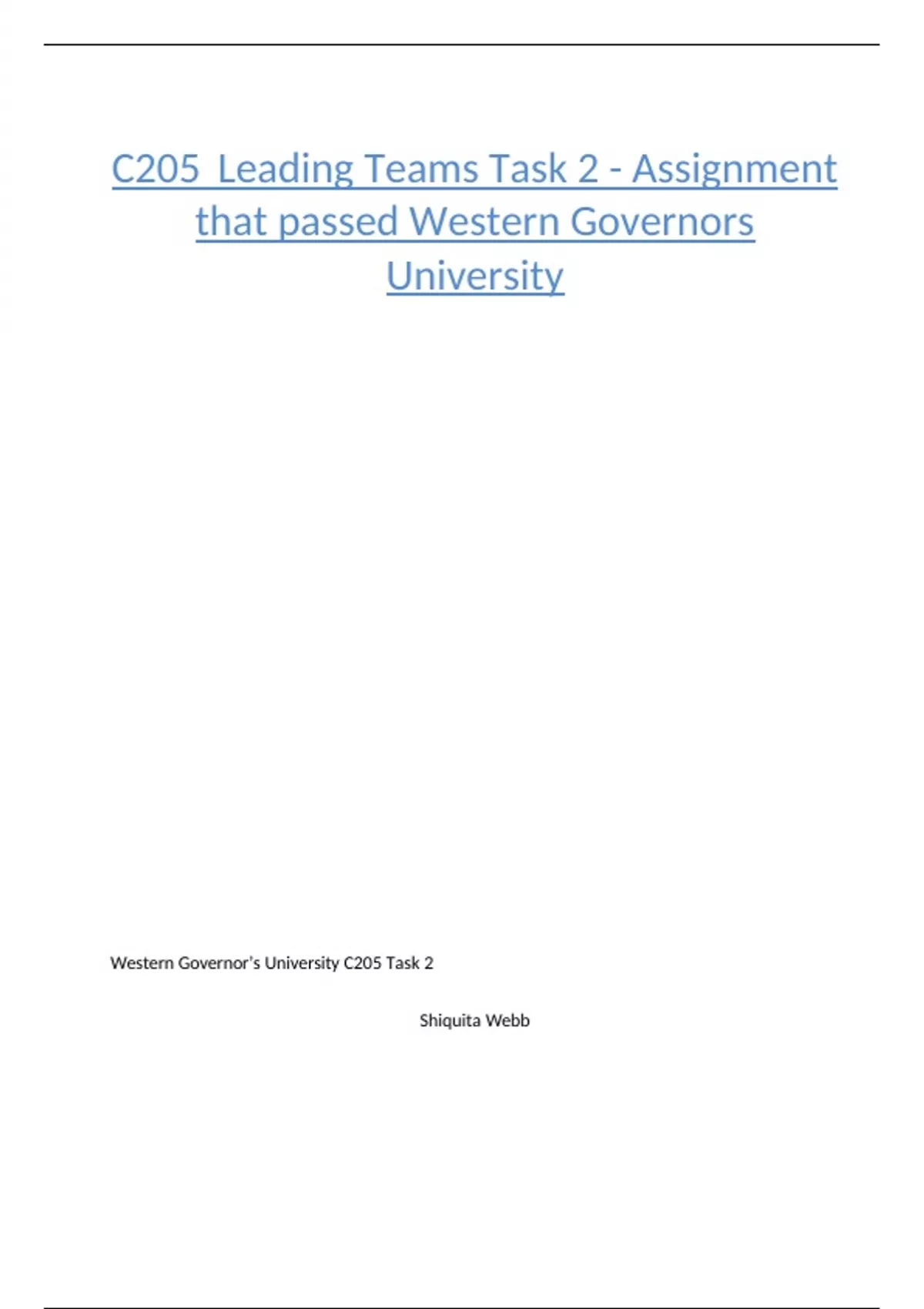 Ct Teams Task Module 2 Example Answers.pdf C205 Leading Teams Task 2 - Assignment that passed Western Governors ...